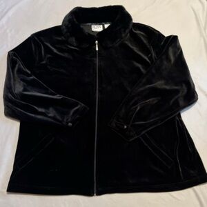Russ XL Black Velour ZIP-Up Jacket with Faux Fur Collar & Front Pockets.